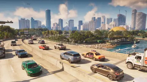 GTA 6 map image of Vice City traffic and downtown towers